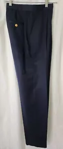 Pantaloni Lauren Ralph Lauren blu navy vintage lana pieghe gamba dritta bottone oro 8 - Foto 1 di 15