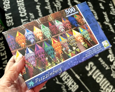 New 2012 Sealed PUZZLEBUG 500PC JIGSAW PUZZLE Colorful Indian Shades LANTERNS - Image 1 of 4