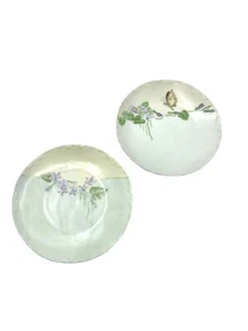 Plato Limoges Facon Alemania Pintado a Mano Flores Púrpura Mariposa Borde Festoneado - Imagen 1 de 9