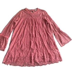 Paper Tee Mauve Pink Lace Overlay Semi-sheer Tunic Blouse Women's Size 1X - Picture 1 of 10