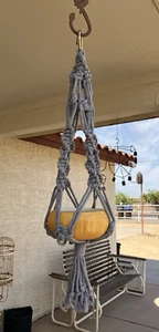 Wiederverwendet 6" gelb "Tschechoslowakei" Schüssel Neu Makramee Aufhänger 28" 4mm grau Kordel - Bild 1 von 11