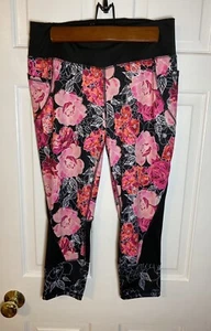 Leggings para mujer Danskin Now Capri negros florales talla M (8-10) bolsillo para teléfono - Imagen 1 de 5