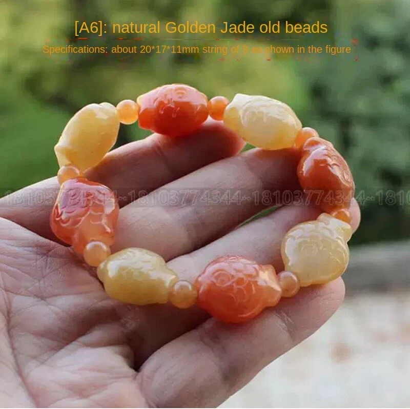 Brazalete ajustable para peces de seda dorada de jade natural amuleto de joyería Foto 1 de 1