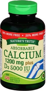 Nature's Truth Absorbable Calcium Plus with D3 5000 IU Softgels 120 Ct Pack of 2 - Picture 1 of 1