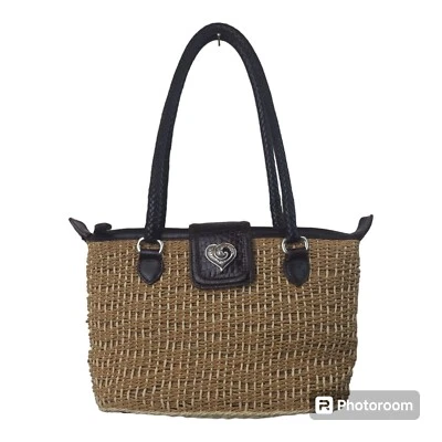 Brighton Fair Isle Straw Woven and Leather Top Handle Shoulder Bag VTG - Image 1 of 4