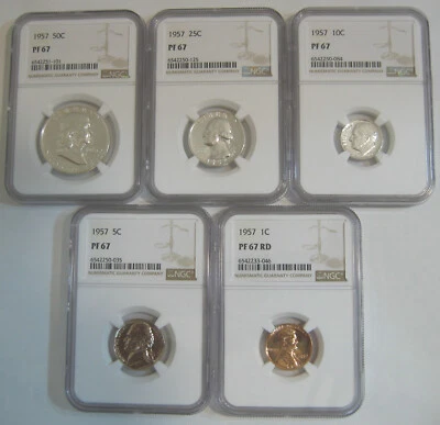Blast White 1957 Proof Set - all 5 coins grade NGC PR67, PF67, PR 67 - Image 1 of 2