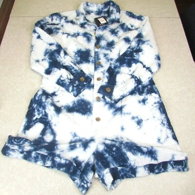 NWT Gap Romper Jumper Linen Blend Blue Tie Dye Size 14 PETITE One Piece Shorts  - Image 1 of 4