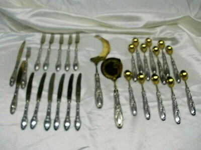 SERVIZIO DI POSATE VINTAGE DA DOLCE IN OTTONE - Immagine 1 di 4
