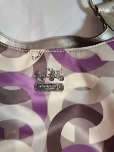 Coach Signature Madison Double Handle Shoulder Bag Purple & Silver Medium Sz - Picture 1 of 16