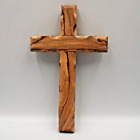 Croix murale en bois d'olivier suspendue 7 pouces vague crucifix Bethléem fait main Terre Sainte