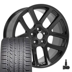 2223 Black 22 inch 5x5.5 Rims & Goodyear ES Tires Fit Dodge RAM 1500 SRT10 - Picture 1 of 5
