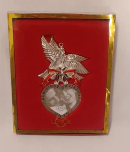 Lenox Our First Christmas Silverplated Ornament Doves Heart Photo Frame 2005 NEW - Picture 1 of 6