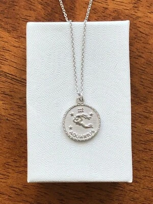 Collar Colgante Plata Esterlina 925 Zodiaco Acuario Mujeres Niñas 15mm 16-18" Foto 1 de 4