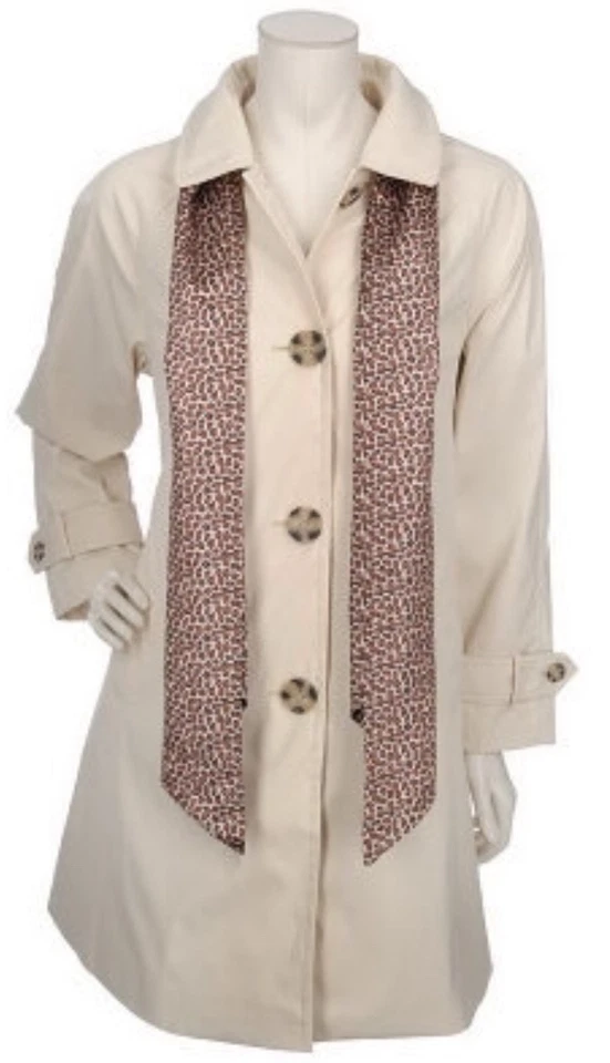 Chaqueta Dennis Basso Beige Resistente al Agua Línea A con Estampado de Leopardo Bufanda Talla PXS Foto 1 de 1