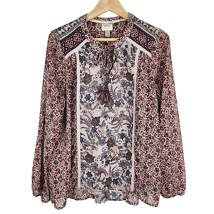 Knox Rose Bauernbluse Damen M Boho Blumen Schlüsselloch Quaste fließend Prärie - Bild 1 von 9