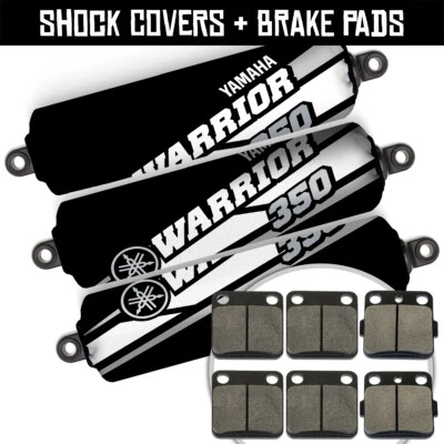 Front+Rear Black Shock Covers+Brake Pads for Yamaha Warrior YFM350 (1989-2005) - Image 1 of 4