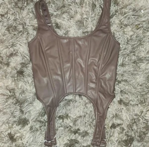 Forever 21 Faux Leather Bustier Crop Top Shiitake Size S - Picture 1 of 7
