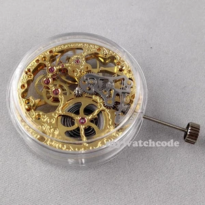 17 Joyas Mecánico Oro Esqueleto Completo Movimiento de Cuerda Manual Ajuste Reloj Parnis 4 - Imagen 1 de 4