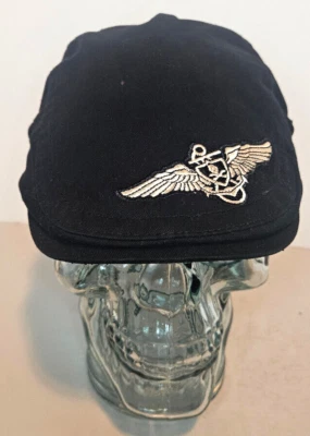 KBETHOS Black Newsboy Cabbie Cap - Embroidered Winged Skull Hat w/ Side Buckle - Image 1 of 4