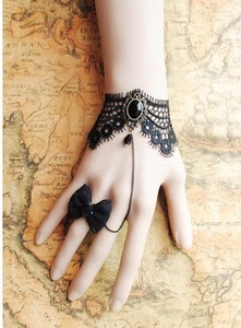 BLACK LACE Bracelet+Ring (Size adjustable). Vintage, Wedding, Necklace/Choker. - Bild 1 von 12