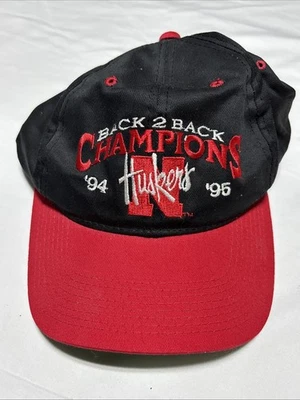Vintage Nebraska Huskers Cornhuskers Hat Black  Cap 94-95 Champions - Image 1 of 4