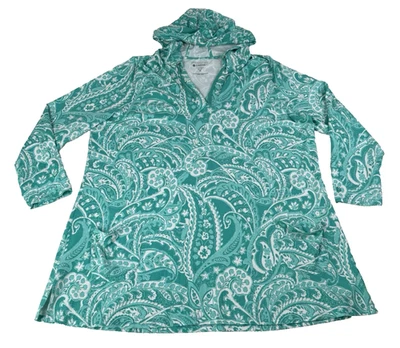 Coolibar UPF 50+ Women's 3X Catalina Beach Cover Up Teal Paisley Dress - Image 1 of 4