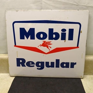 Vintage Mobil Regular Gas Pump Plate, Large Porcelain, 13.75" X 12" - Picture 1 of 9