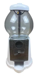 Vintage Gumball Machine Coin Operated Candy Dispenser White Metal Glass 11" Tall - Picture 1 of 4