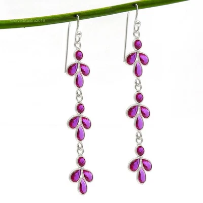 Orecchini Nuovi In Argento Sterling Con Pietra In Zirconia Cubica Rosa A Bezel - Immagine 1 di 4
