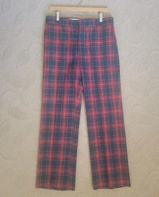 Vintage 60s Samson Red and blue plaid Tartan pants 33x29.75 - Image 1 of 4
