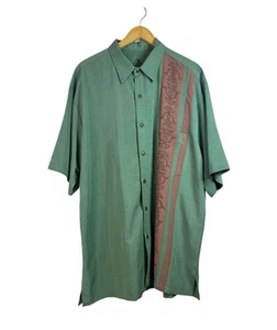 IOLANI Mens Hawaiian Green Brown Button Down Shirt Rayon Linen Blend Size XL - Picture 1 of 11
