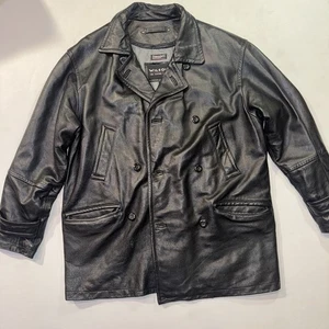 Wilsons Men’s Large Black Leather Blazer Button Jacket Sport Coat Vintage Y2K - Picture 1 of 15