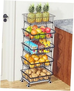 5 Tier Fruit Basket for Kitchen, Stackable Bins Wire Rack with Wheels, Fruit - Picture 1 of 7