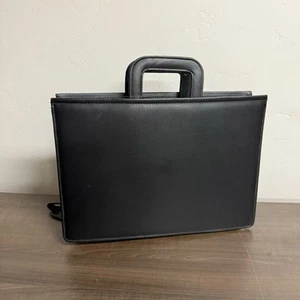 Vintage Aktentasche schwarz Leder Aktentasche einziehbare Griffe Büro strukturiert - Bild 1 von 15