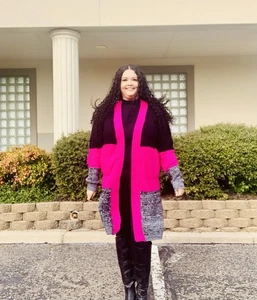 Nuevo Cárdigan Rosa Gris Y Negro Talla Grande Súper Suave Contemporáneo  - Imagen 1 de 3