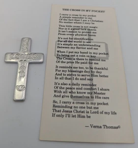 Vintage Aluminum God Loves You Pocket Cross Medal & card - Picture 1 of 5