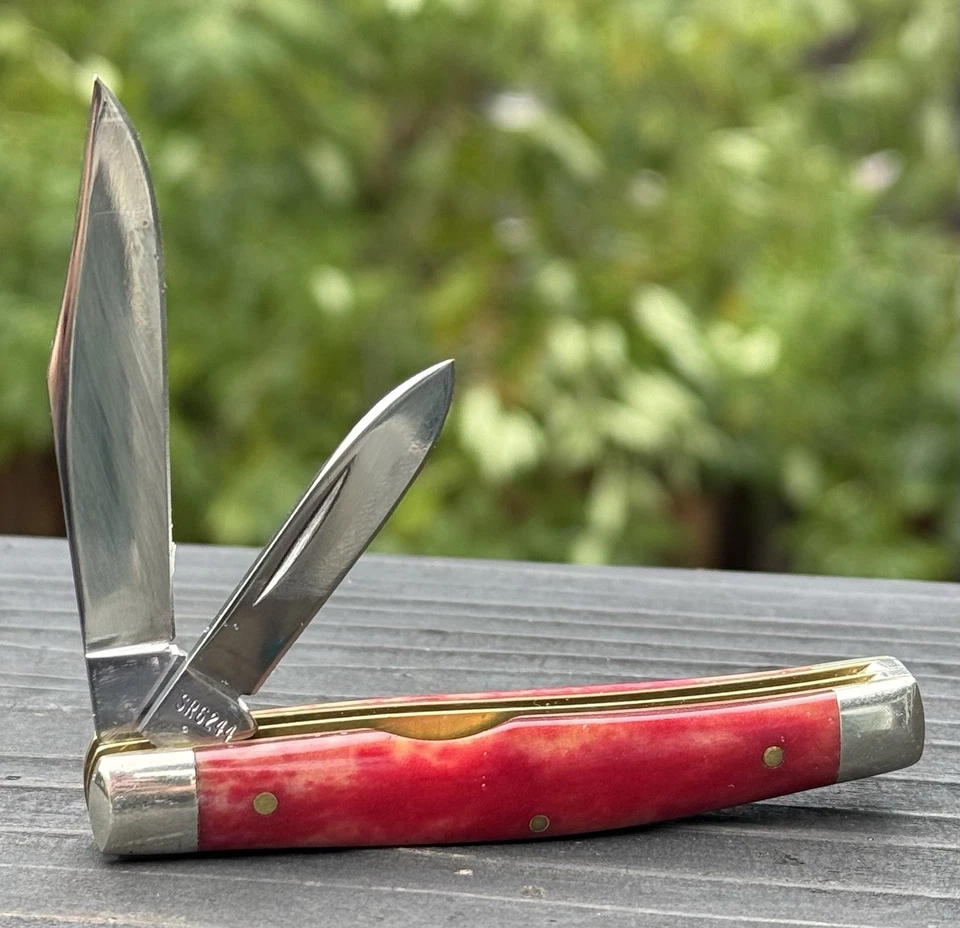 Case XX USA 10 Dot (1980) Smooth Red Appaloosa Bone SR6244 2 Blade Jack Knife. - Image 1 of 4