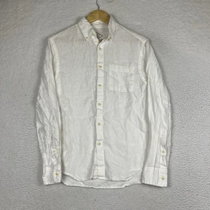 Alex Crane Hemd Herren klein weiß Leinen Knopfleiste Langarm Tasche Made USA - Bild 1 von 4