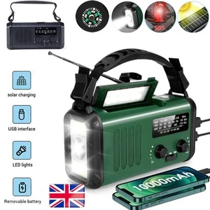 10000mAh Wind Up Solar Radio Hand Crank Emergency FM/AM USB Charger Led Torch UK - Picture 1 of 14