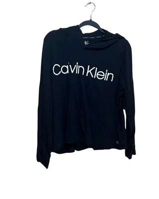Calvin Klein Women’s Black Long Sleeve Hoodie Tee XL Logo Casual Streetwear - Image 1 of 4