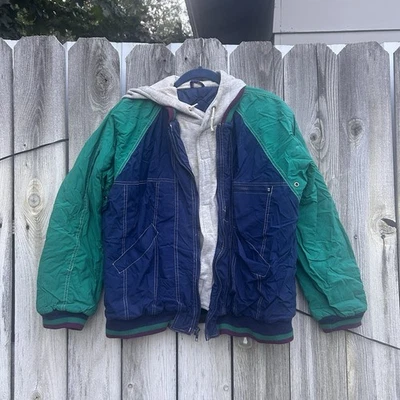 Chaqueta de Invierno Vintage Colorblock Con Capucha Talla M Años 80 EE. UU. Nieve Foto 1 de 4