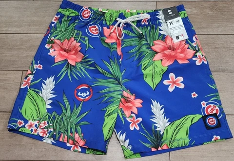Men’s Size Small Hurley x ‘47 Chicago Cubs Cannonball Hawaiian Swim Shorts Cover