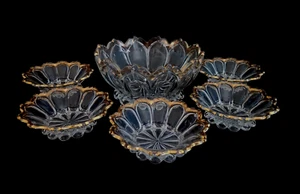 EAPG US GLAS KIRCHENFENSTER mit Goldrand 6 Stück FLARED Master Berry & Bowl Set - Bild 1 von 9