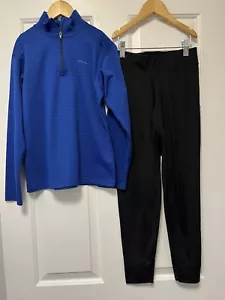 Patagonia 10 Kid MEDIUM Boy CAPILENE SET Zip Neck Top Pant BASE LAYER Blue Black - Picture 1 of 7