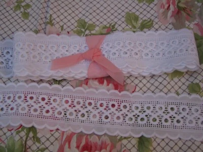 290 cm de dentelle ancienne broderie anglaise larg 5,3 cm coton origine suisse - Photo 1/4