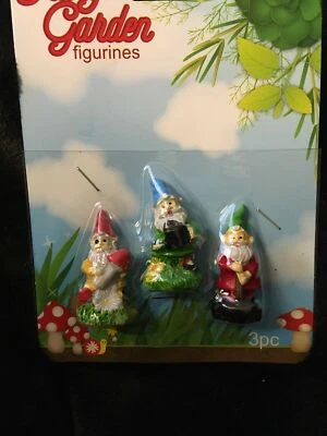 NIB Set of 3 Fairy Garden COLORFUL Figurine Gnomes  - Image 1 of 4