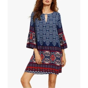 Risesun Bohemian Vintage Printed Ethnic Style Loose Casual Tunic Dress L - Picture 1 of 7