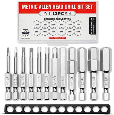 Metric Allen Wrench Drill Bit Set - Premium 12Pc Complete SAE Set W/Storage Case - Image 1 of 4