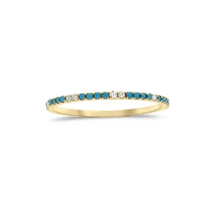 Genuine Diamond & Turquoise Eternity Band Ring Solid 14k Yellow Gold Jewelry - Picture 1 of 4
