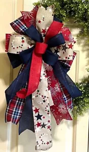 10" LABOR DAY VETERANS DAY MEMORIAL DAY JULY 4th PATRIOTIC BOW # 240 rb - Picture 1 of 6